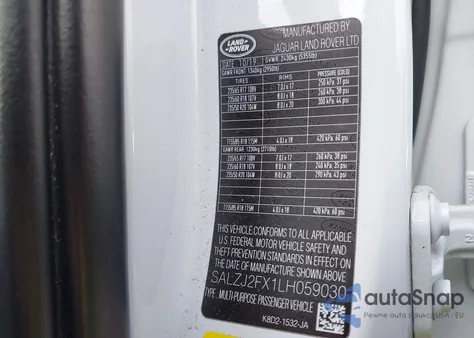 2020 Land Rover Range Rover Evoque S z USA, uszkodzony, nr VIN SALZJ2FX1LH059030